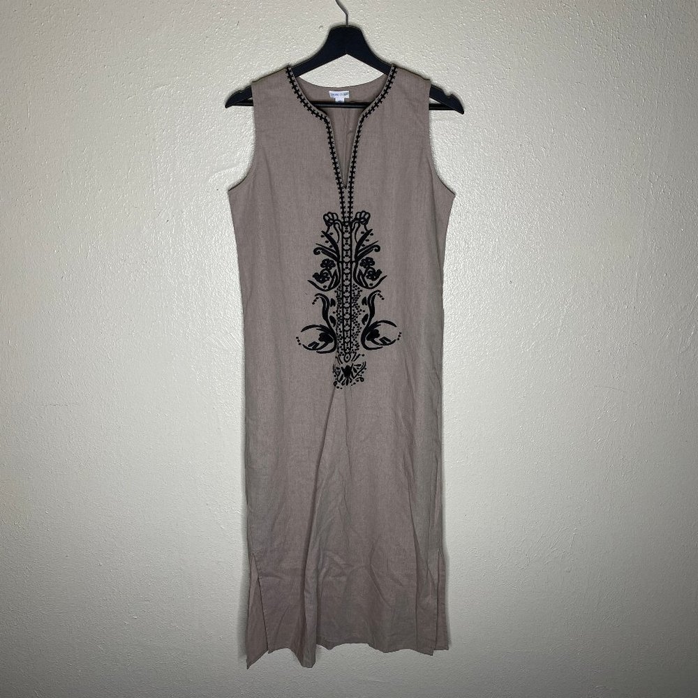 Sigrid Olsen Sleeveless Embroidered A-Line Linen … - image 1